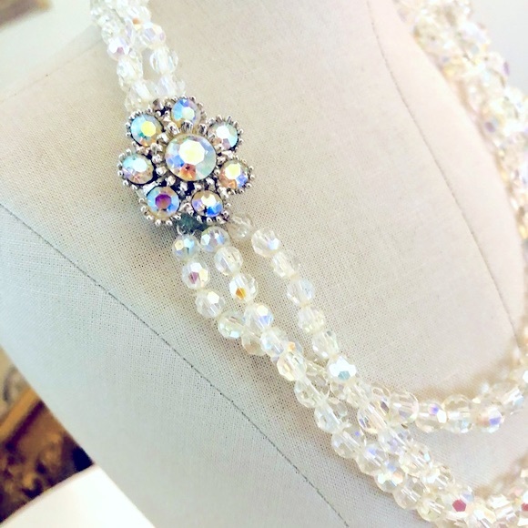 Vintage Deco GORGEOUS Aurora Borealis Rhinestone Necklace Earrings - Picture 8 of 15